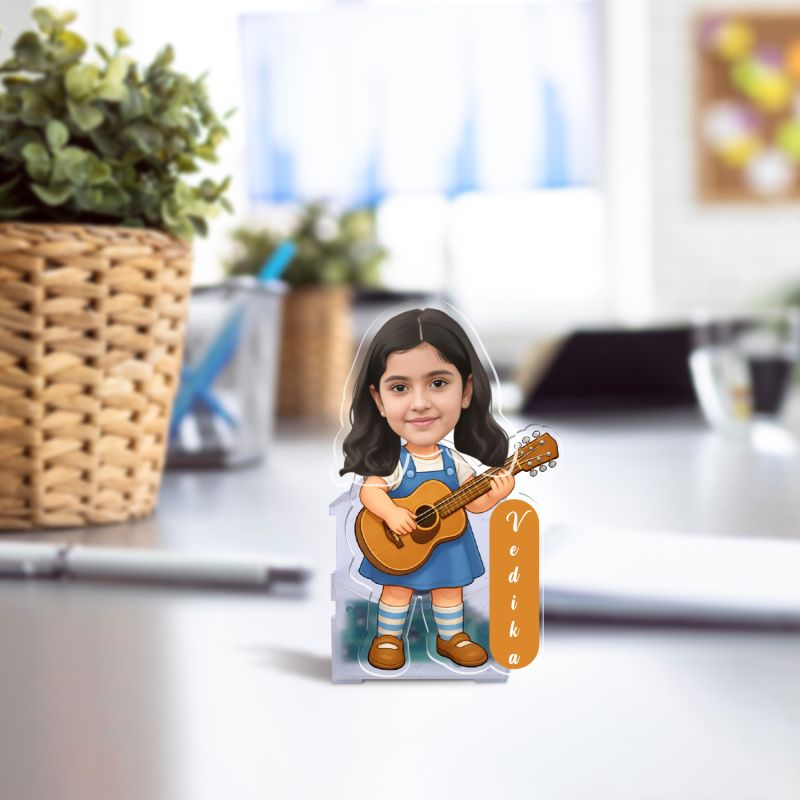 Personalized Girl Guitarist Bobblehead Caricature for Car Dashboard Custom Photo Cutout with Name Gift for Girls, Daughter, Musicians and Guitar Lovers Solar Powered Moving Head